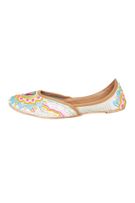 Shop_House Of Kosha_Multi Color Sequins, Beads, Embroidery Mystic Jungle Hand Leather Juttis_Online_at_Aza_Fashions