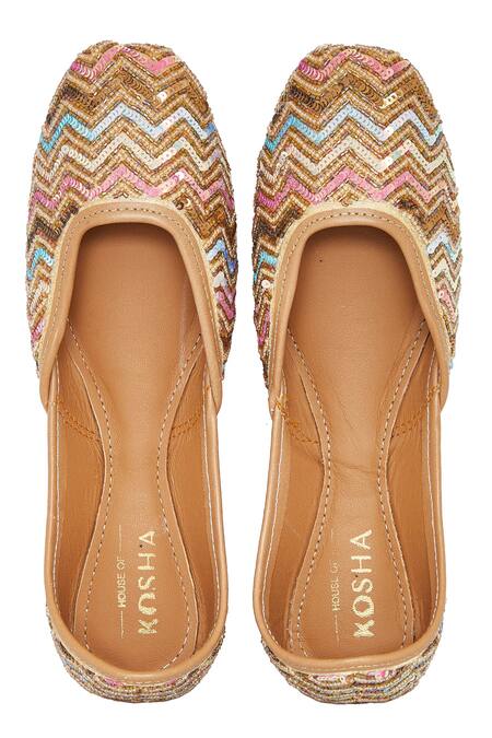 House Of Kosha Multi Color Kelaya Chevron Hand Embroidered Leather Juttis Online at Aza Fashions House Of Kosha_Multi Color Kelaya Chevron Hand Embroidered Leather Juttis _Online_at_Aza_Fashions
