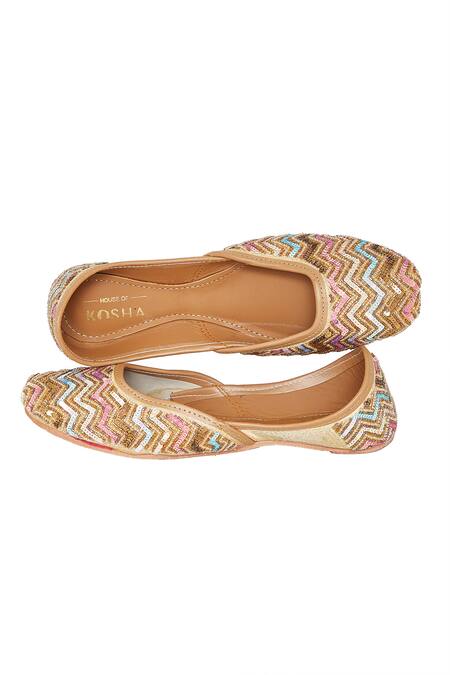 Buy House Of Kosha Multi Color Kelaya Chevron Hand Embroidered Leather Juttis Online at Aza Fashions Buy_House Of Kosha_Multi Color Kelaya Chevron Hand Embroidered Leather Juttis _Online_at_Aza_Fashions