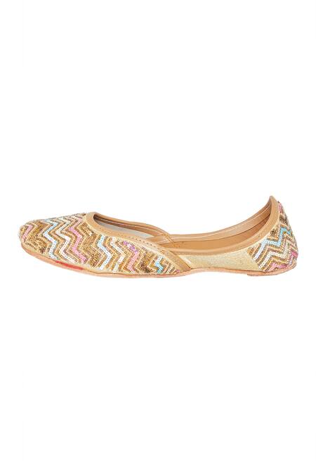Shop House Of Kosha Multi Color Kelaya Chevron Hand Embroidered Leather Juttis Online at Aza Fashions Shop_House Of Kosha_Multi Color Kelaya Chevron Hand Embroidered Leather Juttis _Online_at_Aza_Fashions