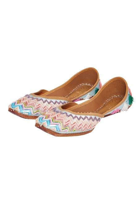 Shop House Of Kosha Multi Color Ocean Drive Chevron Embroidered Juttis at Aza Fashions Shop_House Of Kosha_Multi Color Ocean Drive Chevron Embroidered Juttis _at_Aza_Fashions