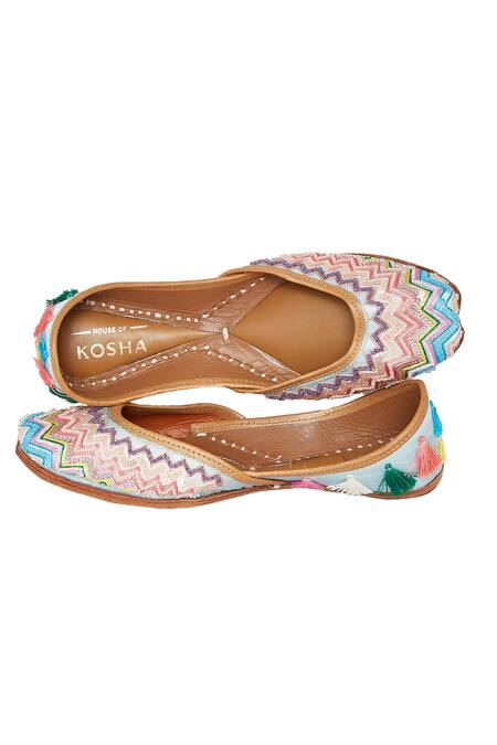 House Of Kosha Multi Color Ocean Drive Chevron Embroidered Juttis Online at Aza Fashions House Of Kosha_Multi Color Ocean Drive Chevron Embroidered Juttis _Online_at_Aza_Fashions