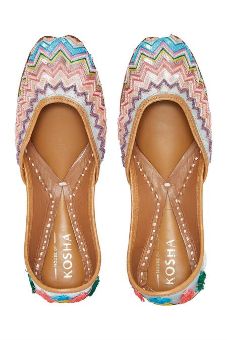 Buy House Of Kosha Multi Color Ocean Drive Chevron Embroidered Juttis Online at Aza Fashions Buy_House Of Kosha_Multi Color Ocean Drive Chevron Embroidered Juttis _Online_at_Aza_Fashions