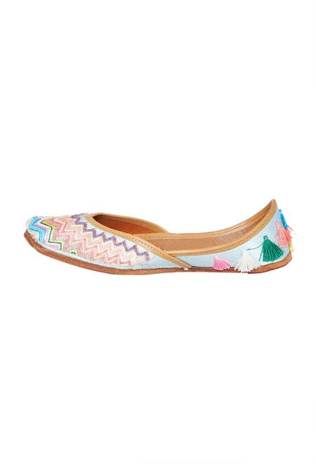 Shop House Of Kosha Multi Color Ocean Drive Chevron Embroidered Juttis Online at Aza Fashions Shop_House Of Kosha_Multi Color Ocean Drive Chevron Embroidered Juttis _Online_at_Aza_Fashions