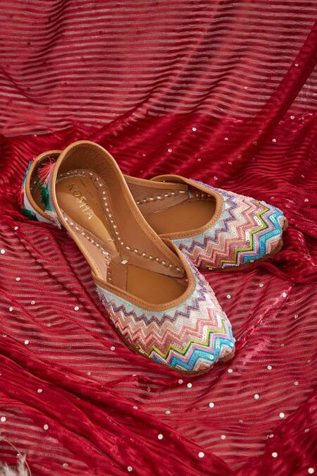 House Of Kosha Multi Color Ocean Drive Chevron Embroidered Juttis at Aza Fashions House Of Kosha_Multi Color Ocean Drive Chevron Embroidered Juttis _at_Aza_Fashions