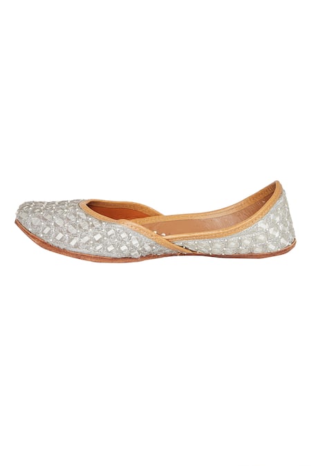 Shop House Of Kosha Silver Sheesh Hand Embroidered Leather Juttis Online at Aza Fashions Shop_House Of Kosha_Silver Sheesh Hand Embroidered Leather Juttis _Online_at_Aza_Fashions