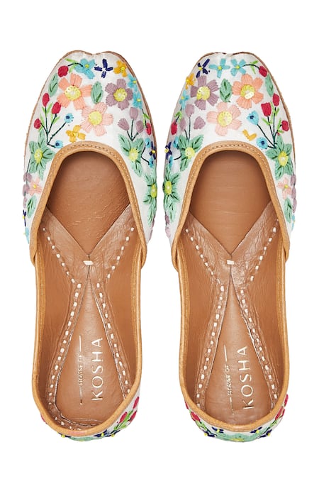 Shop House Of Kosha Multi Color Sequins, Embroidery Rabia Garden Leather Juttis at Aza Fashions Shop_House Of Kosha_Multi Color Sequins, Embroidery Rabia Garden Leather Juttis _at_Aza_Fashions