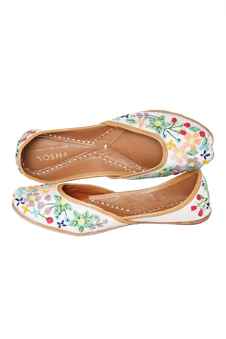 Shop House Of Kosha Multi Color Sequins, Embroidery Rabia Garden Leather Juttis Online at Aza Fashions Shop_House Of Kosha_Multi Color Sequins, Embroidery Rabia Garden Leather Juttis _Online_at_Aza_Fashions