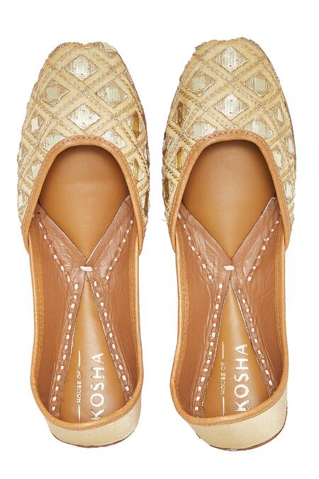House Of Kosha Gold Mirrors Nazrana Sheesh Hand Embroidered Leather Juttis Online at Aza Fashions House Of Kosha_Gold Mirrors Nazrana Sheesh Hand Embroidered Leather Juttis _Online_at_Aza_Fashions