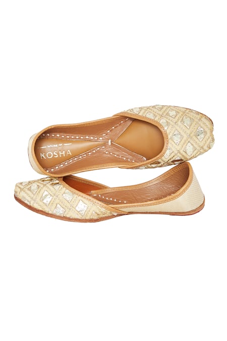 Buy House Of Kosha Gold Mirrors Nazrana Sheesh Hand Embroidered Leather Juttis Online at Aza Fashions Buy_House Of Kosha_Gold Mirrors Nazrana Sheesh Hand Embroidered Leather Juttis _Online_at_Aza_Fashions