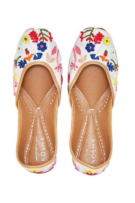 Shop House Of Kosha Multi Color Sunshine Blossom Embroidered Leather Juttis at Aza Fashions Shop_House Of Kosha_Multi Color Sunshine Blossom Embroidered Leather Juttis _at_Aza_Fashions