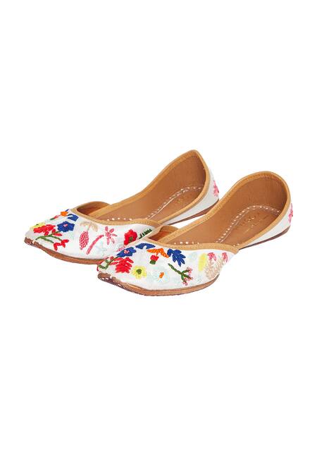 House Of Kosha Multi Color Sunshine Blossom Embroidered Leather Juttis Online at Aza Fashions House Of Kosha_Multi Color Sunshine Blossom Embroidered Leather Juttis _Online_at_Aza_Fashions