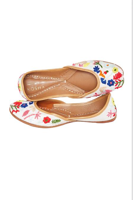 Shop House Of Kosha Multi Color Sunshine Blossom Embroidered Leather Juttis Online at Aza Fashions Shop_House Of Kosha_Multi Color Sunshine Blossom Embroidered Leather Juttis _Online_at_Aza_Fashions