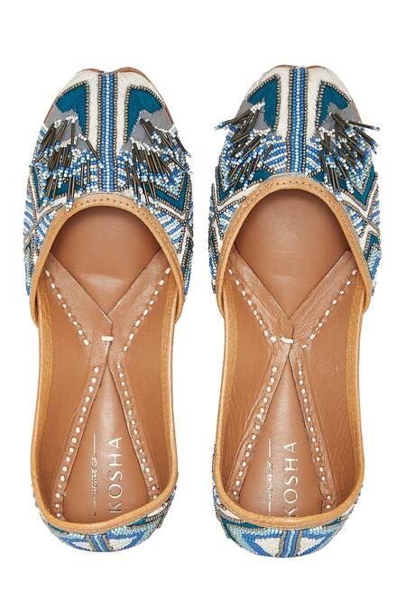 House Of Kosha Blue Breeze Embroidered Leather Juttis Online at Aza Fashions House Of Kosha_Blue Breeze Embroidered Leather Juttis _Online_at_Aza_Fashions