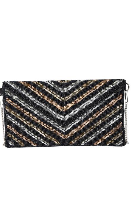 Shop House Of Kosha Black Cut Work, Beads Ziva Cutdana Embellished Clutch Sling Bag at Aza Fashions Shop_House Of Kosha_Black Cut Work, Beads Ziva Cutdana Embellished Clutch Sling Bag_at_Aza_Fashions