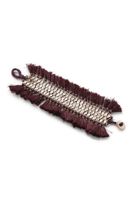 Shop_Amoliconcepts_Maroon Beads, Tassels Textured Bracelet_at_Aza_Fashions