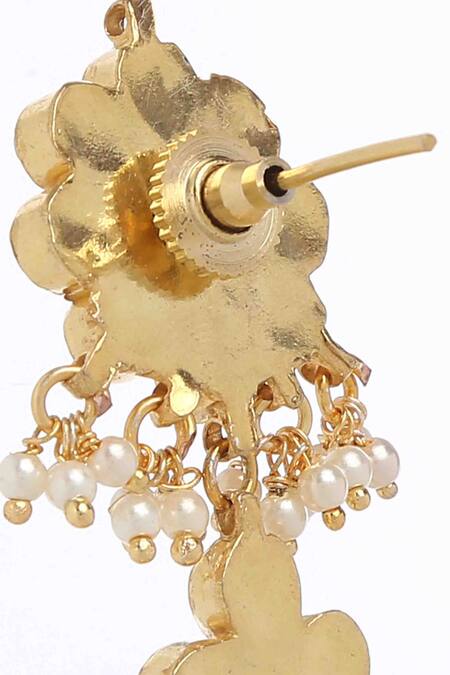 Buy_Amoliconcepts_Gold Plated Pearls, Beads, Gota Patti Floral Kundan Studded Drop Earrings_Online_at_Aza_Fashions