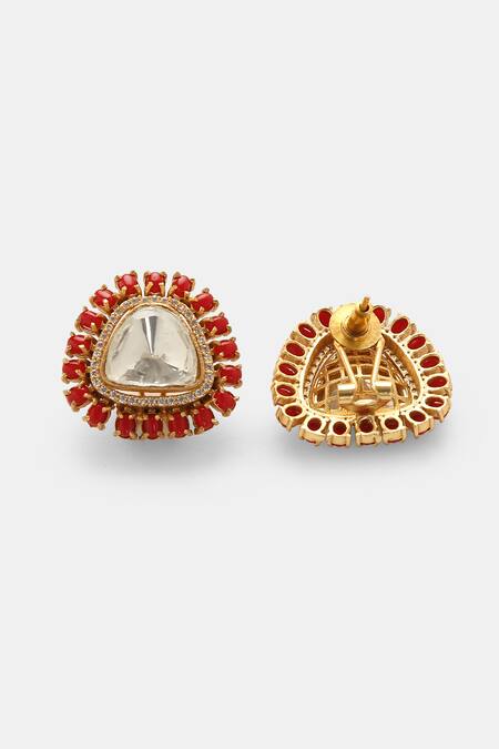 Amoliconcepts_Gold Plated Stones, Diamonds Kundan Polki Studded Earrings_Online_at_Aza_Fashions
