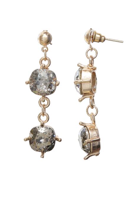 Amoliconcepts_Silver Plated Smocking, Crystals Swarovski Drop Earrings_Online_at_Aza_Fashions