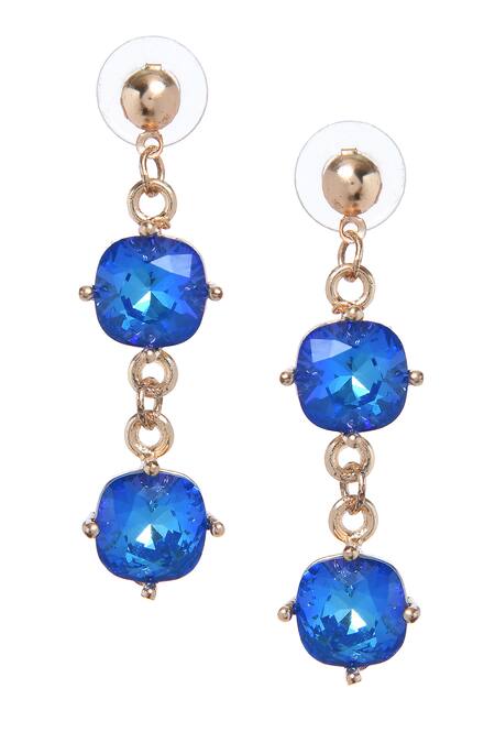 Amoliconcepts_Blue Smocking, Crystals Swarovski Drop Earrings_Online_at_Aza_Fashions