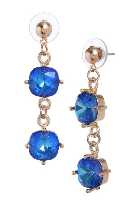 Buy_Amoliconcepts_Blue Smocking, Crystals Swarovski Drop Earrings_Online_at_Aza_Fashions
