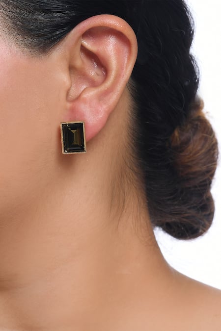 Amoliconcepts Black Swarovski Studded Earrings 