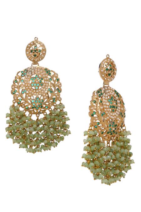 Amoliconcepts_White Pearls, Stones, Beads Floral Tassel Chandbalis_Online_at_Aza_Fashions