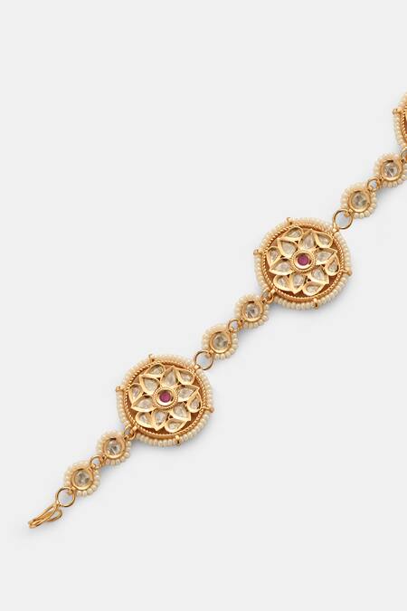 Amoliconcepts_Gold Plated Floral Stone Studded Kundan Mathapatti_Online_at_Aza_Fashions