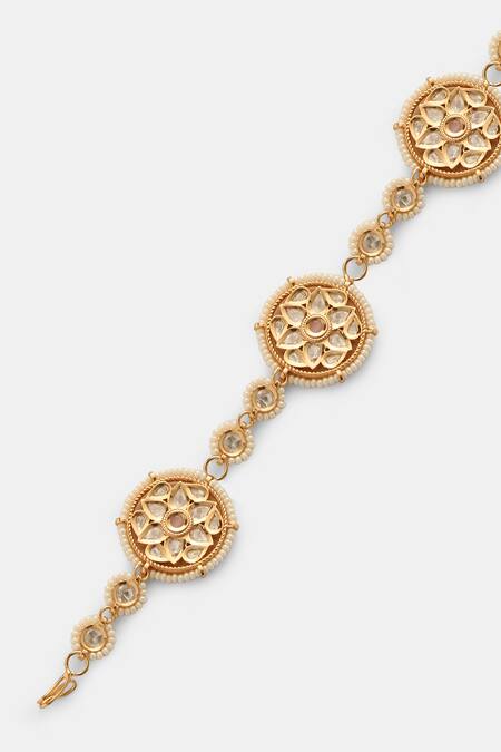Amoliconcepts_Gold Plated Floral Kundan Stone Studded Mathapatti_Online_at_Aza_Fashions