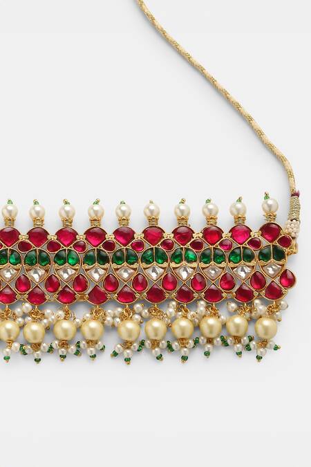 Buy_Amoliconcepts_Gold Plated Stones Kundan Floral Choker Necklace Set_Online_at_Aza_Fashions