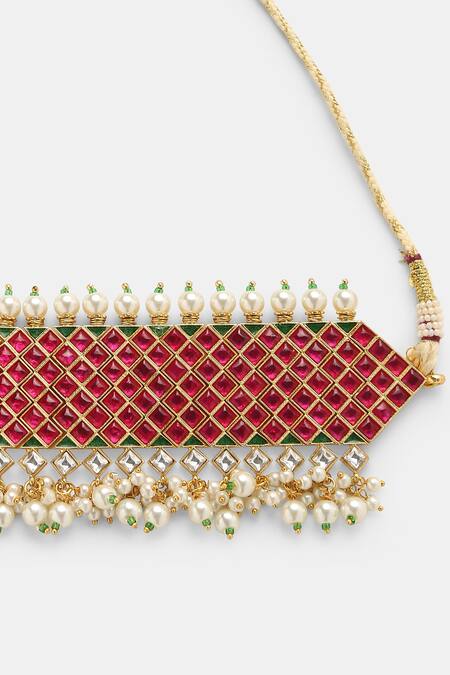 Amoliconcepts_Gold Plated Kundan Geometric Choker Necklace_Online_at_Aza_Fashions