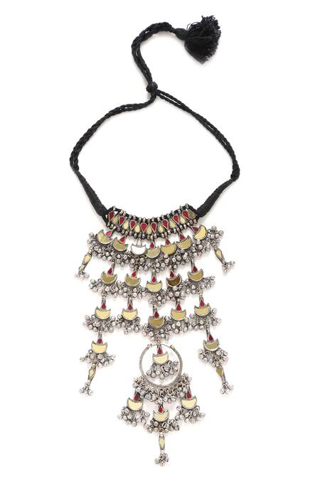 Amoliconcepts_Silver Plated Antique Glass Necklace_Online_at_Aza_Fashions