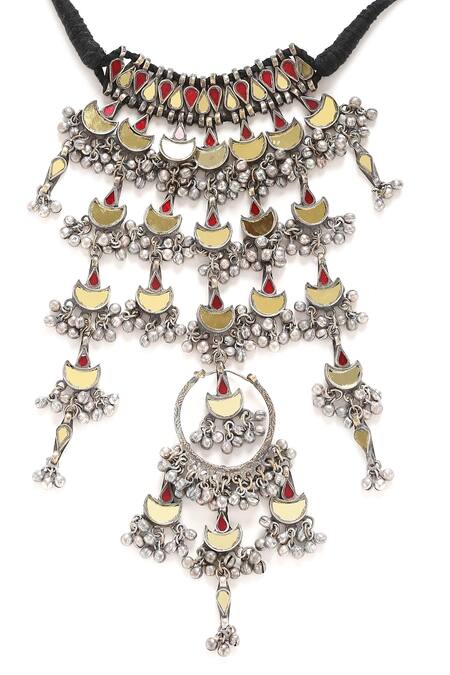 Buy Amoliconcepts Silver Plated Antique Glass Necklace Online at Aza Fashions Buy_Amoliconcepts_Silver Plated Antique Glass Necklace_Online_at_Aza_Fashions