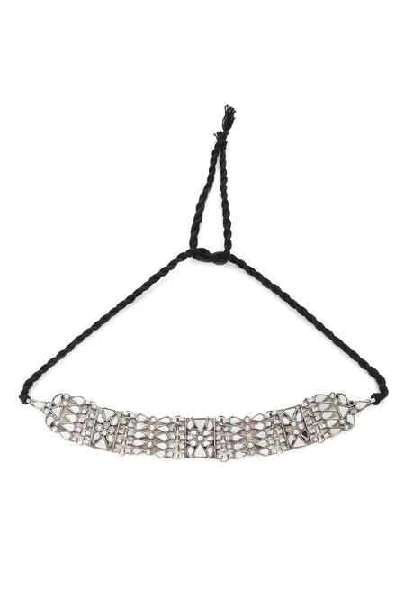 Amoliconcepts_Silver Plated Glass Embellished Choker_Online_at_Aza_Fashions
