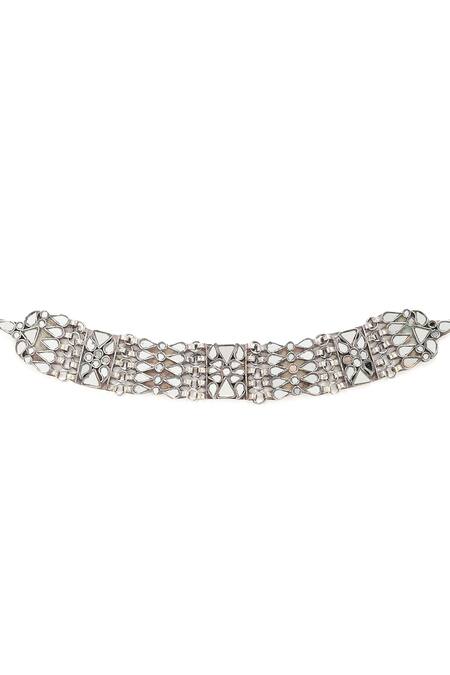 Buy_Amoliconcepts_Silver Plated Glass Embellished Choker_Online_at_Aza_Fashions