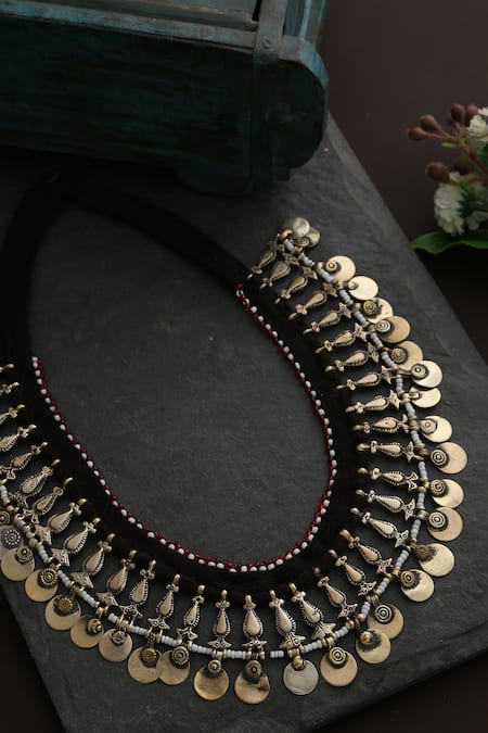 Amoliconcepts Silver Plated Coins Embellished Vintage Choker 