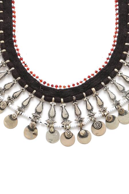 Amoliconcepts_Silver Plated Coin Embellished Vintage Choker_Online_at_Aza_Fashions