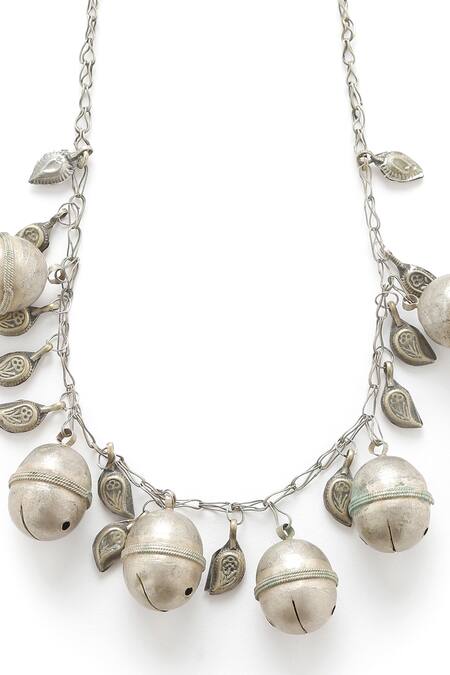 Amoliconcepts_Silver Plated Vintage Bell Embellished Necklace_Online_at_Aza_Fashions