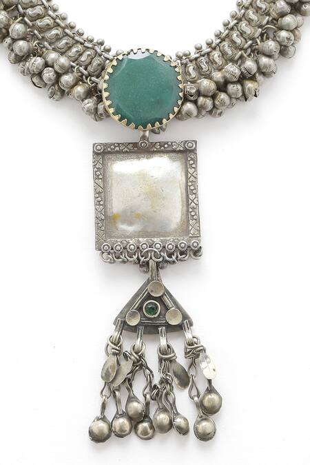 Amoliconcepts_Silver Plated Geometric Motif Pendant Necklace_Online_at_Aza_Fashions