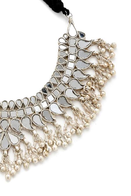 Amoliconcepts_Silver Plated Glass Embellished Boho Choker_Online_at_Aza_Fashions