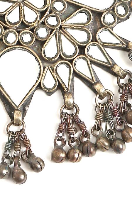 Amoliconcepts Silver Plated Carved Lotus Pendant Necklace Online at Aza Fashions Amoliconcepts_Silver Plated Carved Lotus Pendant Necklace_Online_at_Aza_Fashions