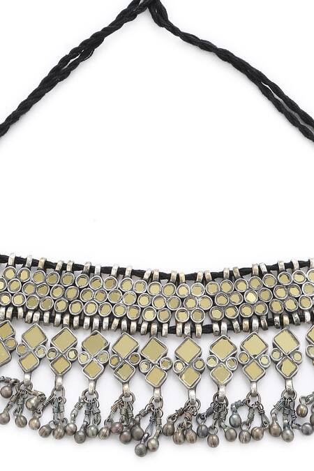 Amoliconcepts Silver Plated Geometric Cutwork Embellished Choker Online at Aza Fashions Amoliconcepts_Silver Plated Geometric Cutwork Embellished Choker_Online_at_Aza_Fashions