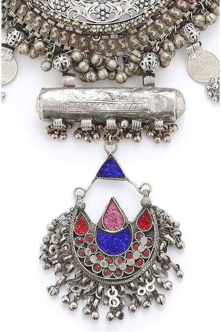Amoliconcepts_Silver Plated Antique Boho Pendant Necklace_Online_at_Aza_Fashions