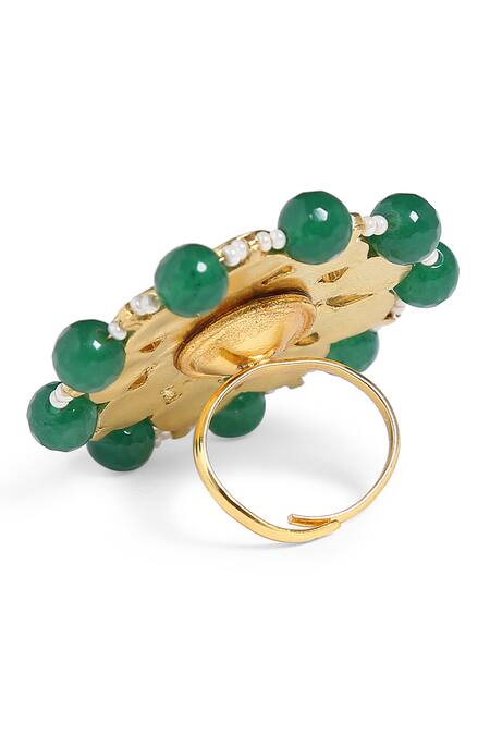 Amoliconcepts_Gold Plated Pearls Kundan Embellished Ring_Online_at_Aza_Fashions