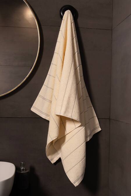 Houmn Cream 100% Cotton Terry Woven Pattern Towel