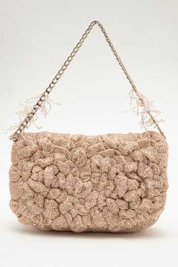 Buy_Doux Amour_Rose Gold Japanese Bugle Beads Coco Double Work Bag _Online_at_Aza_Fashions