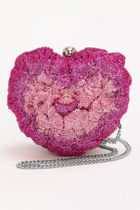 Buy_Doux Amour_Pink Embroidery Isa Beaded Heart Bag _Online_at_Aza_Fashions