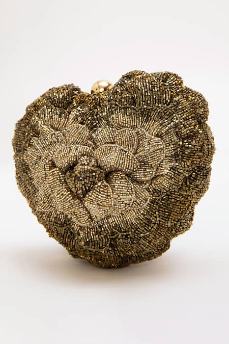Buy_Doux Amour_Gold Japanese Bugle Beads Isa Heart Shaped Bag _Online_at_Aza_Fashions