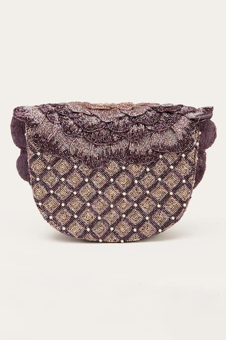Shop Doux Amour Purple Beads Coco Sling Bag at Aza Fashions Shop_Doux Amour_Purple Beads Coco Sling Bag _at_Aza_Fashions