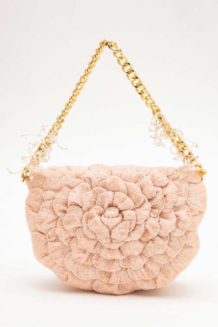 Doux Amour_Pink Beads, Embroidery Coco Hand Sling Bag _Online_at_Aza_Fashions
